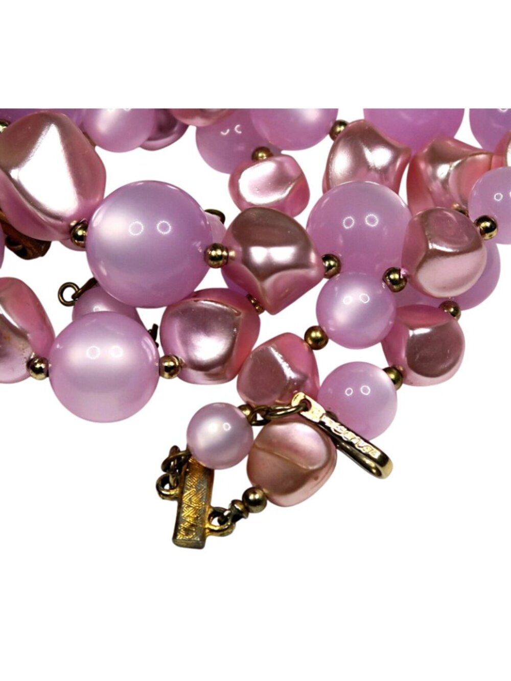 1960s Coro 2-Strand Pale Pink & Purple Chunky Beads Necklace Vintage Jewelry - Picture 5 of 5